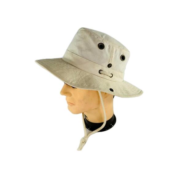 Vintage Tilley Hat Cotton Canvas Safari Hat Size 7 1/8 Bucket Cap Ivory Creme - Picture 1 of 11
